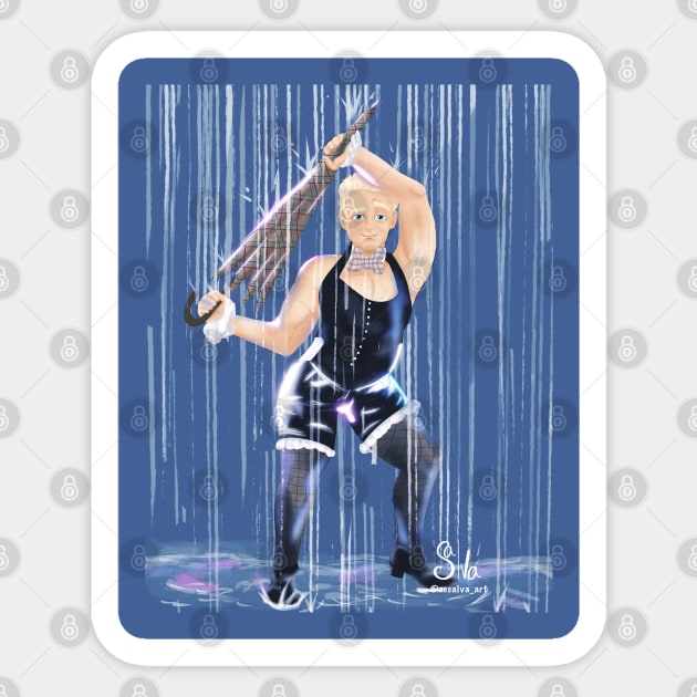 Aziraphale Dancing in the rain Sticker by AC Salva